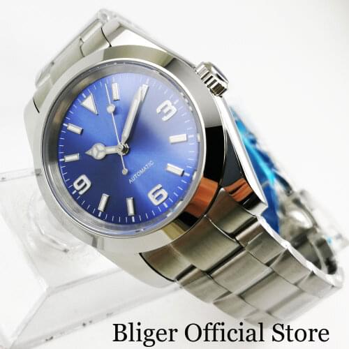Luxury BLIGER Self Winding Men Wristwatch Polished Case Blue Nologo Dial 39mm MIYOTA Movement Deployment Clasp Mental Strap