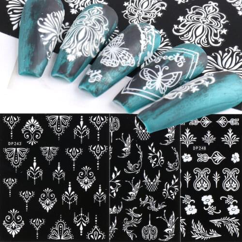 5D White Sliders For Nail Stickers Embossed Flower Leaf Jewelry Design Adhesive Transfer Decals DIY Manicure Tips LADP237-248