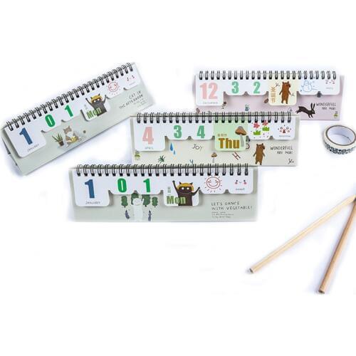 Coil Binding Desk Calendar Stand Up Table Calendar Months, Date, Week, Weather, Mood Reusable Calendars Daily Schedule Planner