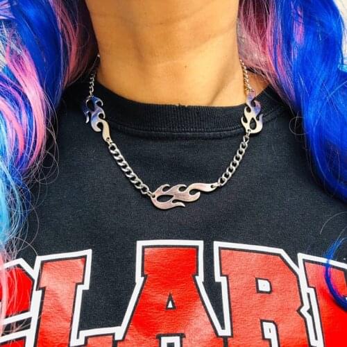 Punk Hip Hop Rock Fire Flames Chunky Chain Choker Necklace Gift For Women Girl Best Friends New Fashion Jewelry Wholesale