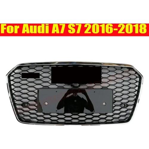 Rs7 style sport Silver black front hex mesh honeycomb hoodgrill gloss for audi a7 s7 2016 16 2017 17 2018 18 car accessories