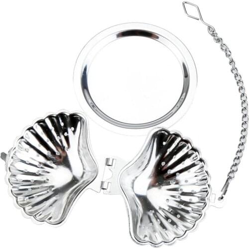 Shell-Shaped Tea Strainer Stainless Steel Tea Ball with Chain Infuser Filter Diffuser Tea Leaf Infuser Tools Easy to wash