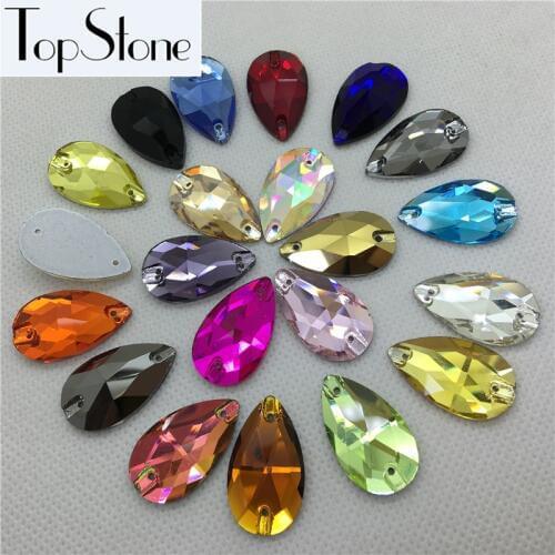 Teardrop Glass Crystal Sew on Rhinestone 7x12,11x18,13x22,17x28mm Flatback 2 holes Pear Droplet Sewing jewelry Beads More Colors