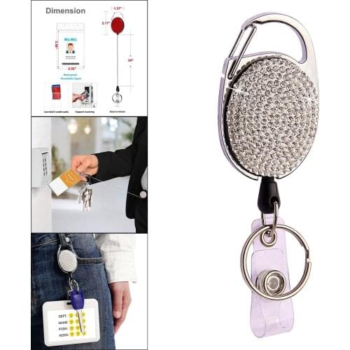 Rhinestone Nurse Retractable ID Name Badge Reel Holder with Carabiner Clips