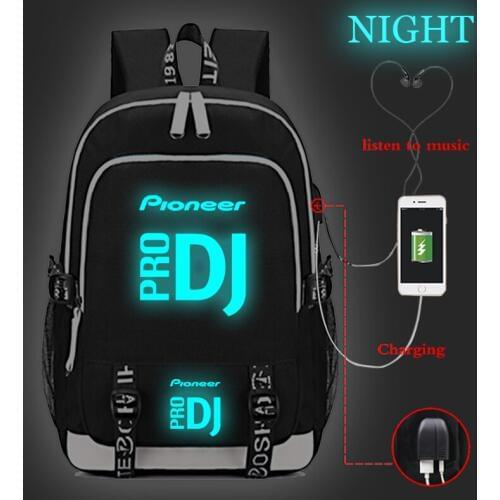 Pioneer Pro Dj Luminous USB Charge Backpack School Bags Men Women Boys Girls Schoolbag Fashion USB Charging Backpack Mochila