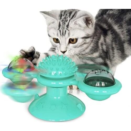 Windmill Cat Toy with Catnip Glow Ball Scratcher Funny Cat Turntable Teasing Interactive Toy Spinning Massage Tickle Hair Brush
