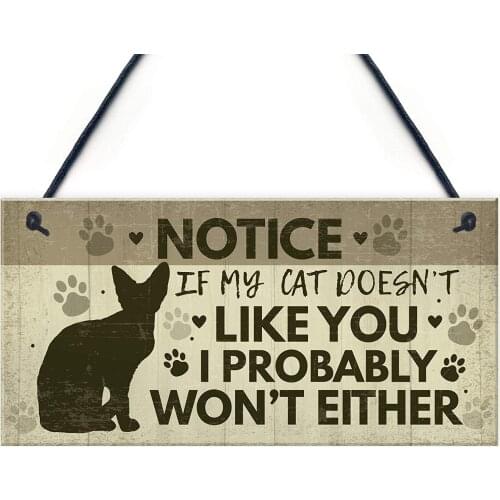 Meijiafei Funny Cat Sign for Home Hanging Wall Plaque Funny Pet Sign for Cat Friendship Gift Home Decor Keepsake 10" X 5"