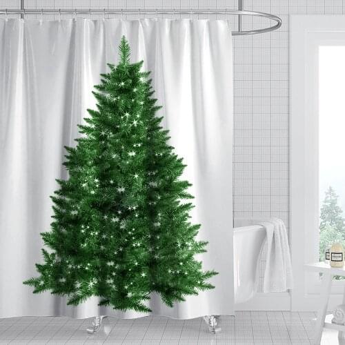 2020 Happy New Year Christmas Tree Shower Curtain Printed Red Waterproof Curtains for Shower Bathroom Toilet Home Decor
