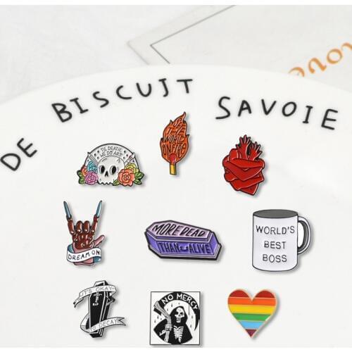 9 Styles Punk Rock Denim Lapel Enamel pins Creative Black cool Badges Brooch Fashion women Gift Jewelry for Friend