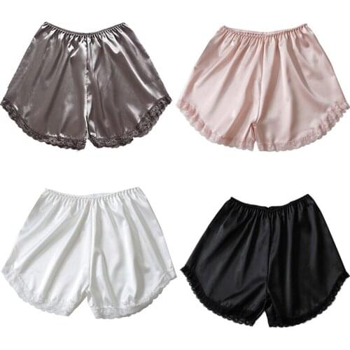 Women Spring Summer Satin Silky Lace Safety Shorts Pants Loose Elastic Waist Home Sleep Shorts Nightwear Bottom Thin Pajamas Hot