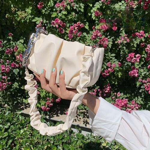 Womens Pleated Strap Shoulder Bag Soft PU Leather Female Handbags Clutch Purses Fashion Simple Ladies Underarm Bags Small Tote