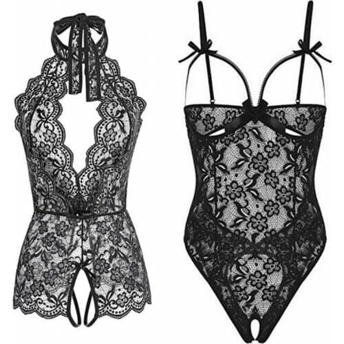 Womens Lace Bodysuit Exotic Lingerie Sexy Hot Erotic Costumes Transparent Open Crotch Sex Clothes Plus Size Sexy Catsuits S-XXL