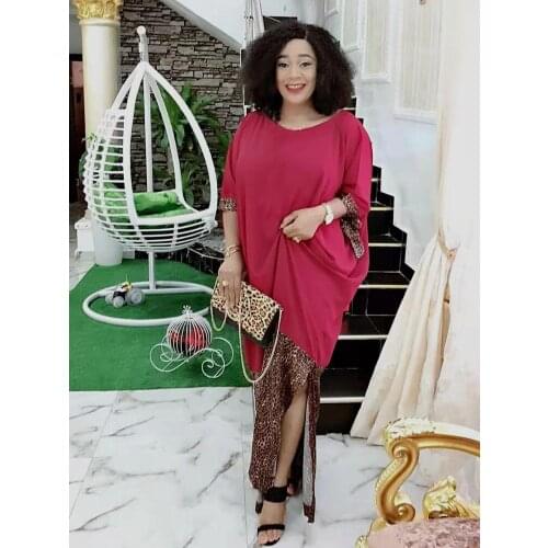 2020 African Dress Women Elegant Sexy Party Woman Dresses Leopard Patchwork Solid African Clothing Split Robe Africaine Femme