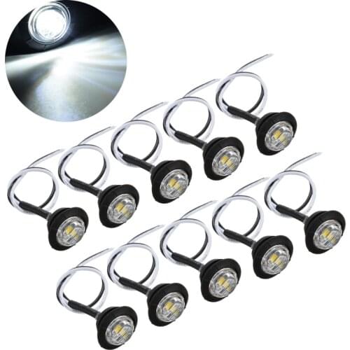 10pcs Car 0.75" 3528 SMD White LED Round Side Marker Indicator Lamp 12V 0.3W For Trailer Truck Auto Light DIY Parts