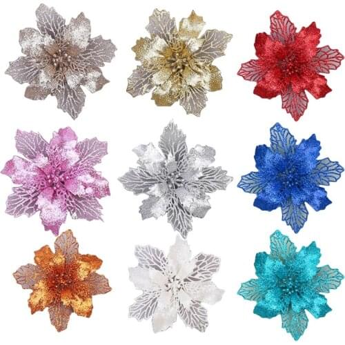10pcs 11cm Big Artificial Glitter Flower Christmas Tree Pendants Ornament DIY