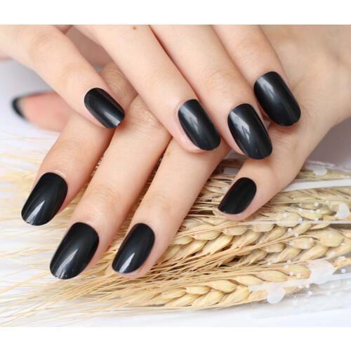 New 24pcs Fashion models selling high quality candy oval fake nails Nail Design Black P B X