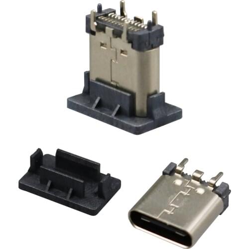 5Pcs 24Pin 4 Fixed Legs Standing Height 10.5mm Upright Type C USB 3.1 Female Socket PCB Solder Connector