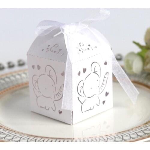 50pcs/lot Laser Cut Elephant Hollow Carriage Favors Box Gifts Candy Boxes Paper kids Baby Shower Wedding Birthday Party favors