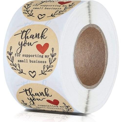500 Pcs/Roll Labels Per Round Natural Kraft Thank You Sticker Seal Labes Hand Made With Love Sticker Paper Stationery Sticker