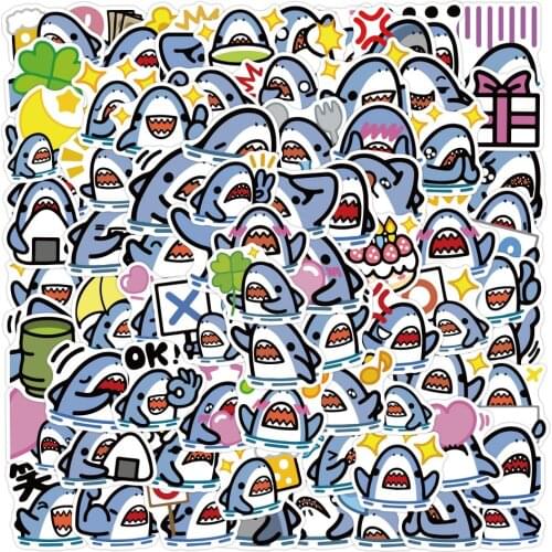 60/120pcs/pack Cute Animal Shark Stickers Cartoon Laptop Guitar Luggage Fridge Skateboard Phone Waterproof Sticker Decal Kid Toy