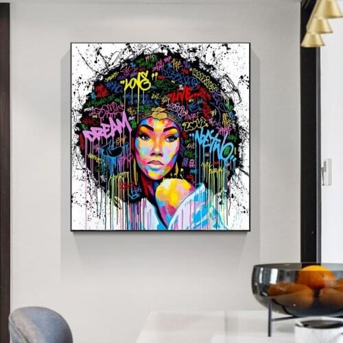 African American Girl Canvas Painting Graffiti Art Street Wall Posters and Prints Wall Art Picture for Living Room Home Decor