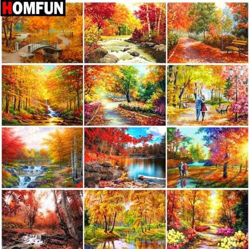 HOMFUN Full Square/Round Drill 5D DIY Diamond Painting "Maple Leaf Scenery" Embroidery Cross Stitch 5D Home Decor Gift