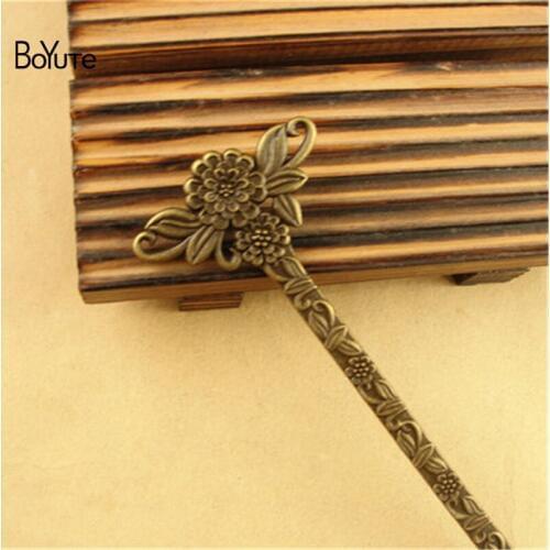 BoYuTe (10 Pieces/Lot) 40*132MM Zinc Alloy Antique Bronze Plated Metal Plum Blossom Flowers Bookmarks Hair Stick Diy Jewelry