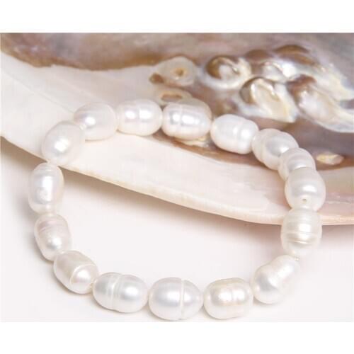 8-10mm White Natural Baroque Pearl Elastic Bracelet Genuine Freshwater Oval Pearls Beaded Bangle for Women Men Fine Jewelry Gift