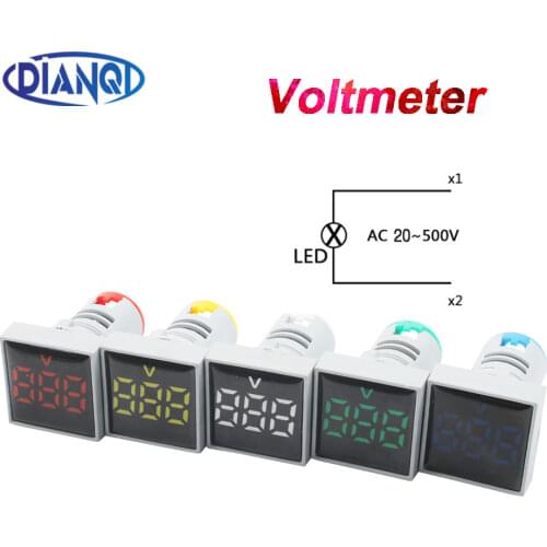 22mm AC20-500V LED digital square Voltmeter voltage meter indicator pilot light Red Yellow Green Blue White