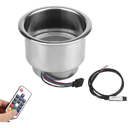 RGB Stainless Steel Cups Bottle Mug Holder Carrier Stand Interiors DC 12V 3W w/ 14 LED Light for Marine Boat Car Yachts