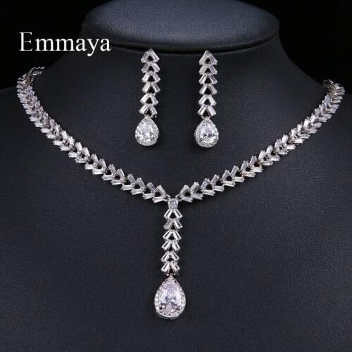 Emmaya Female Fancy Teardrop Necklace gifts silver plated Transparent Women High Quality Zircon Pendants Necklace Jewelry Sets