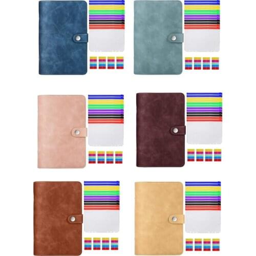 PU Leather Budget Binder Refillable Binder with Colored Binder Zipper Pouches Clear Loose Leaf Bags Cash Envelopes