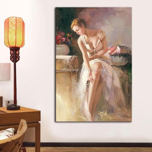 Museful Feautiful Nude Girl Europe Portrait Oil Painting Prints Picture On Cotton For Bedroom Living Room Wall Art Home Decor