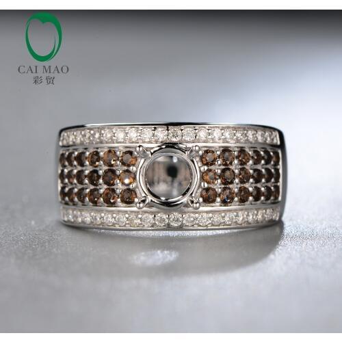 Free shipping 5.5mm Round shape 18K white gold Natural Diamond smoky topaz Engagement Ring