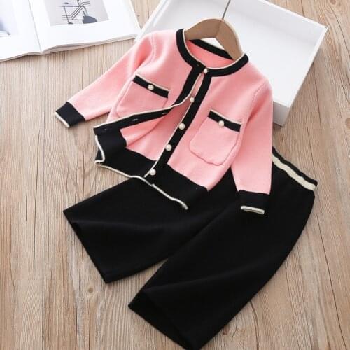 2021 New Childrens Clothing Winter Korean Baby Girl Cute Solid Color Long Sleeve Two Piece Suit Childrens Clothing