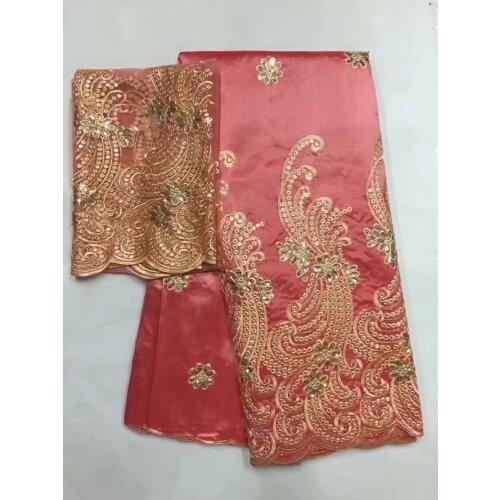 Embroidered George Lace Fabric With BLouse For India Wedding 2020 Latest Fashion Gold Line Guipure George Laces With Sequins 7Y