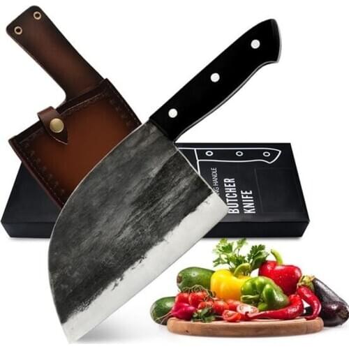 Kitchen Knife Bone Chopper Full Knife Handmade Forged Tang Handle Chinese Butcher High Carbon Steel Chef Knives Gift Sheath
