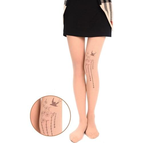 Women Ultra-thin Slim Legging Tattoo Cartoon Print Korean Skin Color Pantyhose Sexy Long Stocking Summer Spring Anti-hook Pants