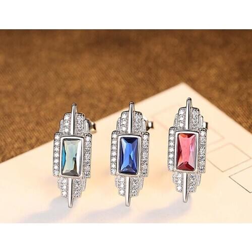 MeibaPJ S925 Sterling Silver Zircon Inlaid With Square Light Luxury Color Treasure Earrings Pave Zircon Fine Fashion Jewelry