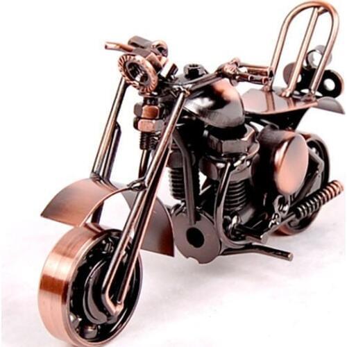 Plating Metal Motor Bike Figurine Retro Motorcycle Model Decoration Handmade Iron Motorbike Prop Vintage Home Decor Kid Toy