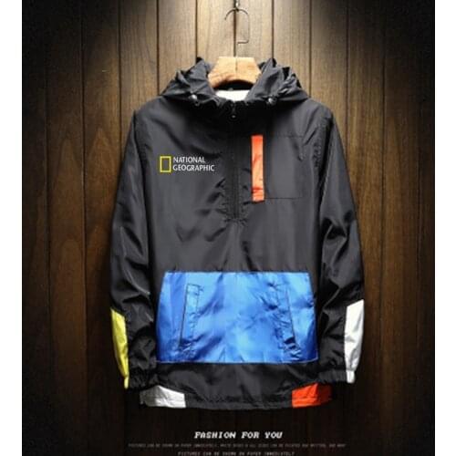 2021 New Mens Spring Autumn Jacket Zipper Casual Hooded Bomber Jakcet Fashion Patchwork Windbreaker Jacket Men Coat Clothing