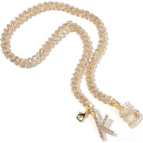 Iced Out 8mm Cuban Link Chain Custom 26 Initial Letters Diamond Pendant Choker Jewelry Men Women Crystal Necklace
