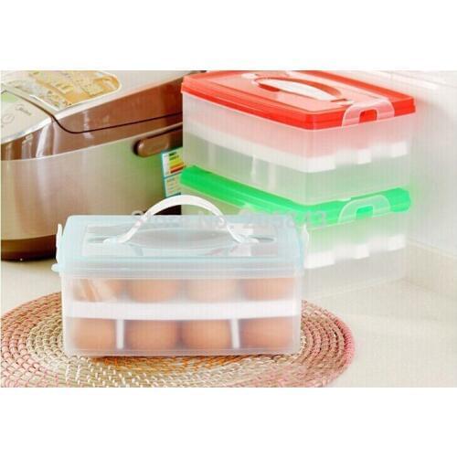 Portable Plastic Egg Carton Storage Box Case two layer can put 24 eggs