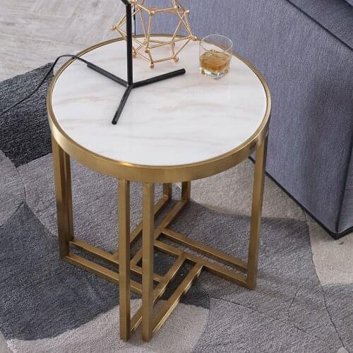 Post-Modern Stainless Steel Sofa Side Table Living Room Marble round Mini Creative Small Tea Table