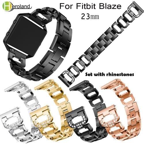 23mm Replacement Stainless Steel watch Band Strap For Fitbit Blaze Smart Watch Wrist Watch Accessories Black with Rhinestone new