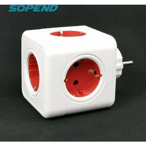 Sopend Multiple Powercube Power Strip Eu Plug Holder Wall Travel Adapter Smart Socket Electric 5 Outlets 16A Home Charger Use