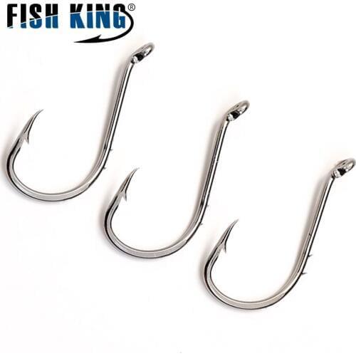 FISH KING 50pcs/lot High Carbon Steel Baitholder Barbed Worm Fishing Hooks With Eye 3/0#-7# Single Ringed Carp Fishhooks Japan