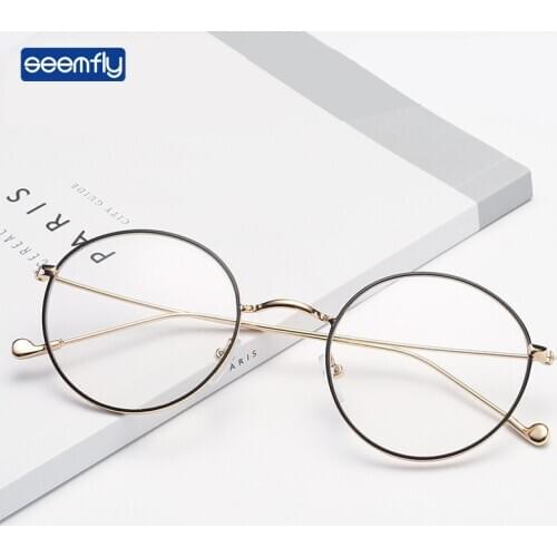 Seemfly Classic Metal Frame Myopia Glasses Retro Round Spectacles Ultralight Nearsighted Goggles Unisex With Degree -0.5 to -4.0