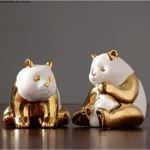 Modern and Simple Golden Panda Ceramic Creative Decoration Decoration Living Room Office TV Cabinet Wine Cabinet Decoration