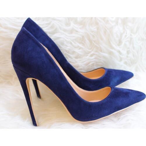 Free shipping fashion women Pumps lady navy suede real leather Pointy toe high heels shoes 12cm 10cm 8cm size 33-34 brand new